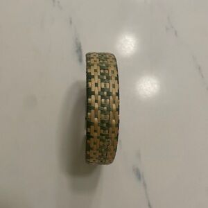 Woven Green and Natural Straw Bangle Bracelet